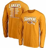 Men's Los Angeles Lakers Gold 2020 NBA Finals Champions Streaking Dunk Roster Long Sleeve T-Shirt,baseball caps,new era cap wholesale,wholesale hats